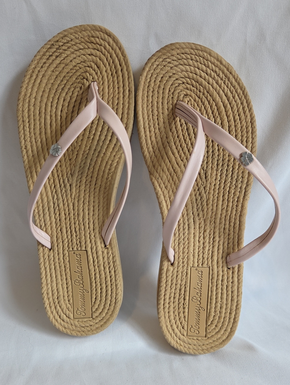 Tommy Bahama Women's Pale Pink Strap Rope-Textured Sandals